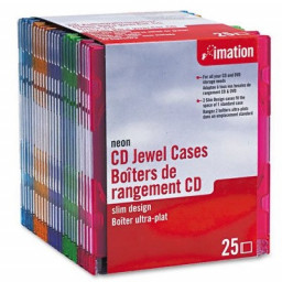 (25) Cajas vacías cristal IMATION CD/DVD slim neon colores -CD Jewel Cases (41085)