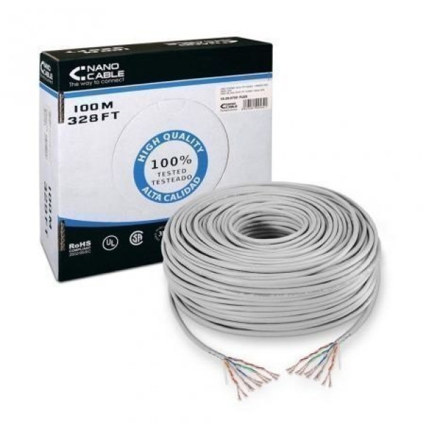 Bobina NANO cable rígido UTP cat.5e 100m. AWG24, para canalizaciones Ethernet, color gris Bobina NANO cable rígido UTP cat.5e 100m. AWG24, para canalizaciones Ethernet, color gris