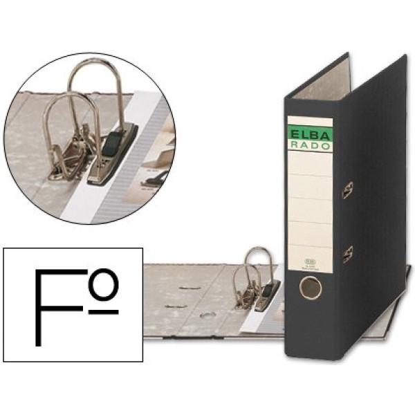 Archivador de palanca ELBA FOLIO negro Rado chic 2 anillas / lomo 80 mm
