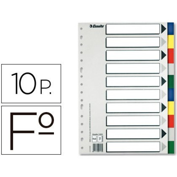 (10) Separadores plástico multitaladro ESSELTE Fº Folio, 5 colores opacos, 115micras. Gama Eco. (10) Separadores plástico multitaladro ESSELTE Fº Folio, 5 colores opacos, 115micras. Gama Eco.