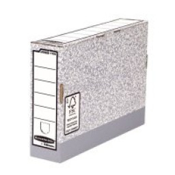 FELLOWES Caja archivo definitivo Folio 80mm gris, automontable, 100%reciclado, 315x150x258mm
