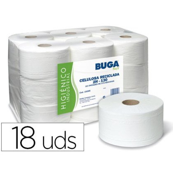 Rollo Papel Higienico Industrial BUGA gofrado reciclado 2/capas largo 130mt. (rollo diam.165mm) Rollo Papel Higienico Industrial BUGA gofrado reciclado 2/capas largo 130mt. (rollo diam.165mm)