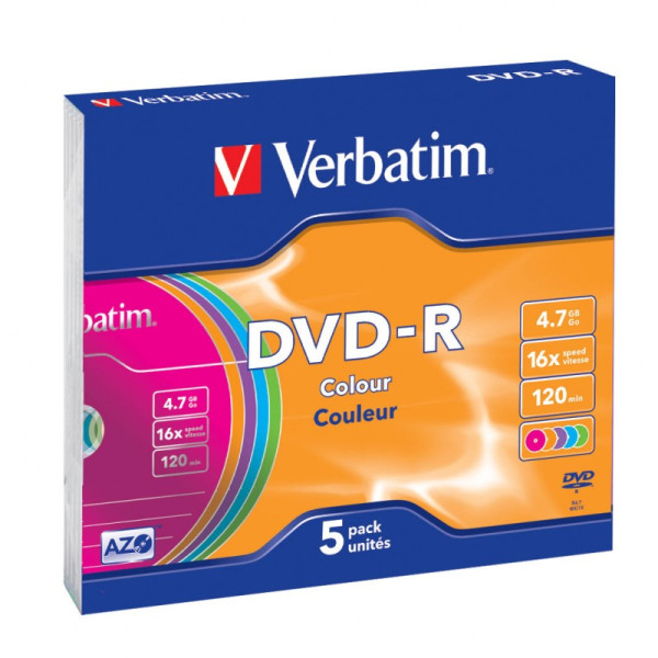 DVD-R 4.7 16X SLIM 5 COLOR VERBATIM DVD-R 4.7 16X SLIM 5 COLOR VERBATIM
