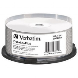 (T25) BD-R DL VERBATIM Double Layer 50GB 6x ** Blu-ray Disc Wide Printable Thermal No-Id Spindle