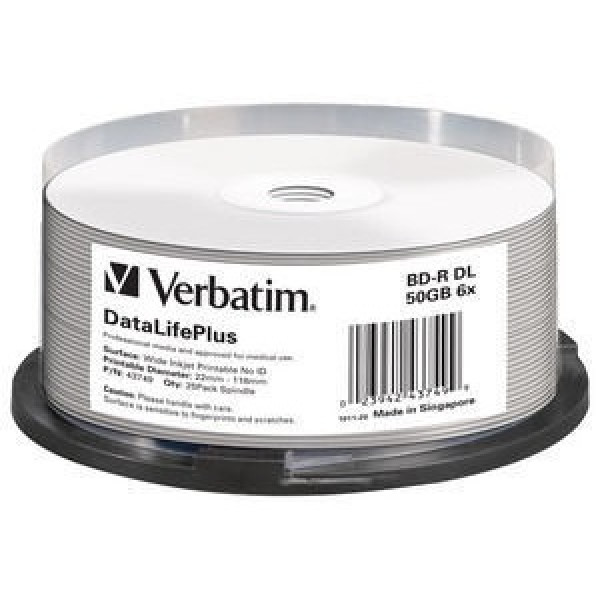 (T25) BD-R DL VERBATIM Double Layer 50GB 6x ** Blu-ray Disc Wide Printable Thermal No-Id Spindle (T25) BD-R DL VERBATIM Double Layer 50GB 6x ** Blu-ray Disc Wide Printable Thermal No-Id Spindle