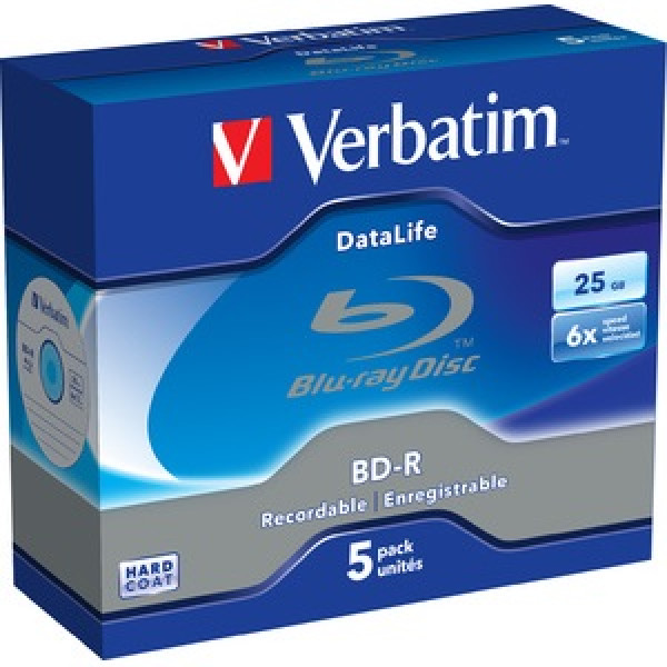 (5) BD-R VERBATIM DataLife 25GB 6x Blu-ray Disc jewel case (5) BD-R VERBATIM DataLife 25GB 6x Blu-ray Disc jewel case