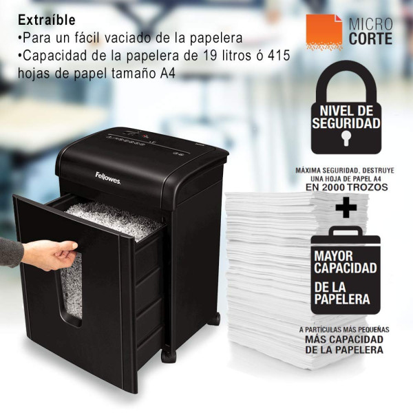 FELLOWES Destructora 62Mc Negra Microcorte de 3x10mm