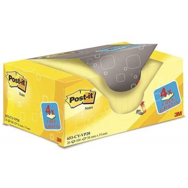 (20+4) Blocs notas POST-IT amarillo canario 100h/bloc (38x51mm) (20+4) Blocs notas POST-IT amarillo canario 100h/bloc (38x51mm)