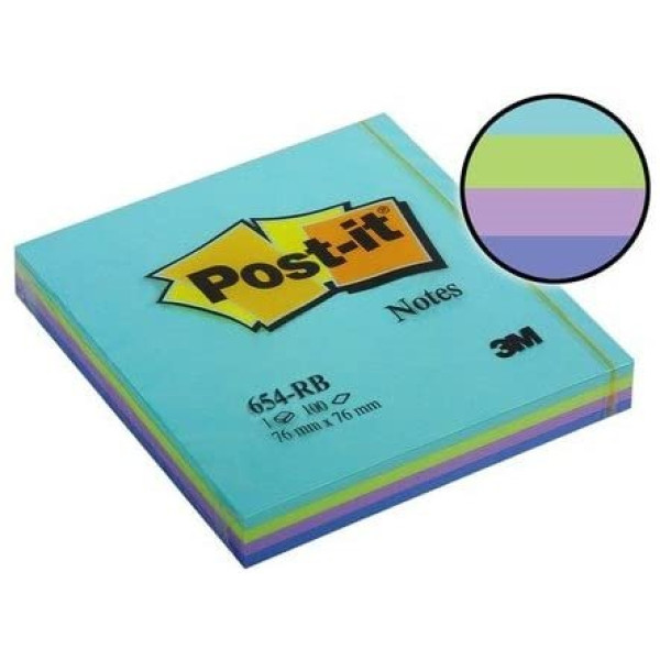 Bloc notas POST-IT 76x76mm Arco Iris Acuático 4x25h verde esmeralda/verde pastel/morado/azul Bloc notas POST-IT 76x76mm Arco Iris Acuático 4x25h verde esmeralda/verde pastel/morado/azul