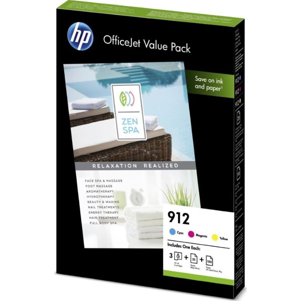 Office Value Pack HP 912 - 3 ct.CMY + 25h.C6818A +100g.CHP750 OfficeJet Pro 8015 8020 8022 8025 *