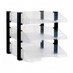 Bandeja sobremesa plastico trasparente conjunto con elevadores, negro, 3 bandejas