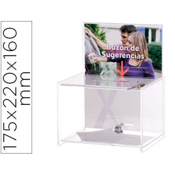 Buzon de sugerencias archivo 2000 con llave poliestireno transparente 175x220x160 mm Buzon de sugerencias archivo 2000 con llave poliestireno transparente 175x220x160 mm
