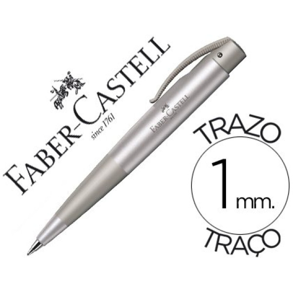 Boligrafo FABER CONIC azul, caucho, retractil ** Tinta indeleble, Color plata