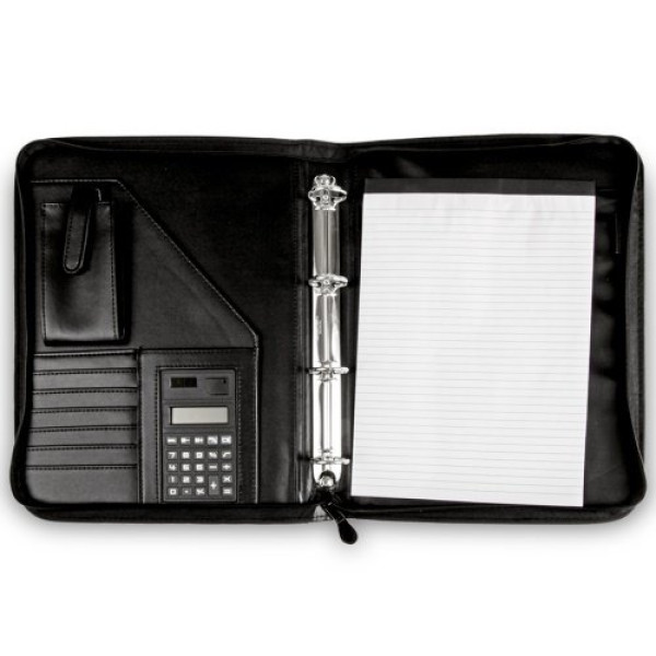 Carpeta CSP portafolios negra 260x355mm 4 anillas, calculadora, varios compartimentos Carpeta CSP portafolios negra 260x355mm 4 anillas, calculadora, varios compartimentos