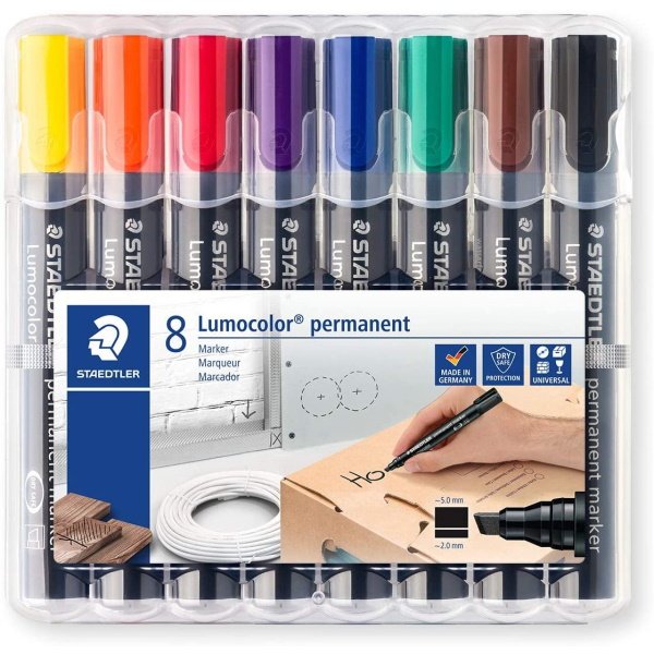 (8) Rotulador STAEDTLER Lumocolor 350 WP8 punta viselada 2-5mm, colores variados
