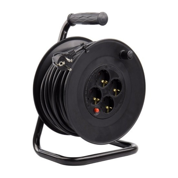 Enrollacables prolongador de corriente 25m. con 4 tomas de corriente 3200W 220-250V 4x16A