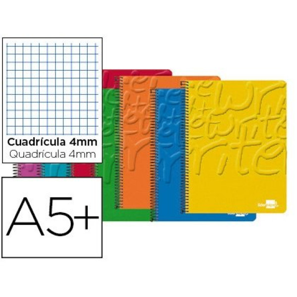 Cuaderno LIDERPAPEL espiral 4º cuadrícula 4mm 80h 60gr, tapa blanda 400gr de colores surtidos Cuaderno LIDERPAPEL espiral 4º cuadrícula 4mm 80h 60gr, tapa blanda 400gr de colores surtidos
