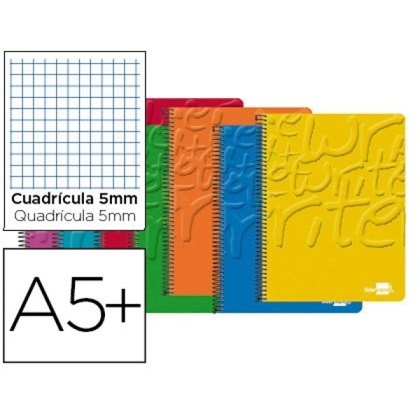 Cuaderno LIDERPAPEL espiral 4º cuadrícula 5mm 80h 60gr, tapa blanda 400gr de colores surtidos Cuaderno LIDERPAPEL espiral 4º cuadrícula 5mm 80h 60gr, tapa blanda 400gr de colores surtidos