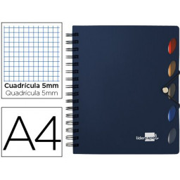 Bloc espiral LIDERPAPEL A4 cuadricula 5mm micro ex 100 hojas  80gr. c/ separadores Azul