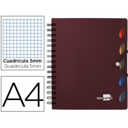 Bloc espiral LIDERPAPEL A4 cuadricula 5mm micro ex 100 hojas  80gr. c/ separadores Burdeos