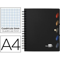 Bloc espiral LIDERPAPEL A4 cuadricula 5mm micro ex 100 hojas  80gr. c/ separadores Negro
