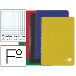 Cuaderno LIDERPAPEL espiral folio tapa dura 60gr. 80h con margen cuadricula