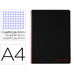 Cuaderno LIDERPAPEL espiral A4 tapa plástico 90gr. 80h 4mm, con margen.