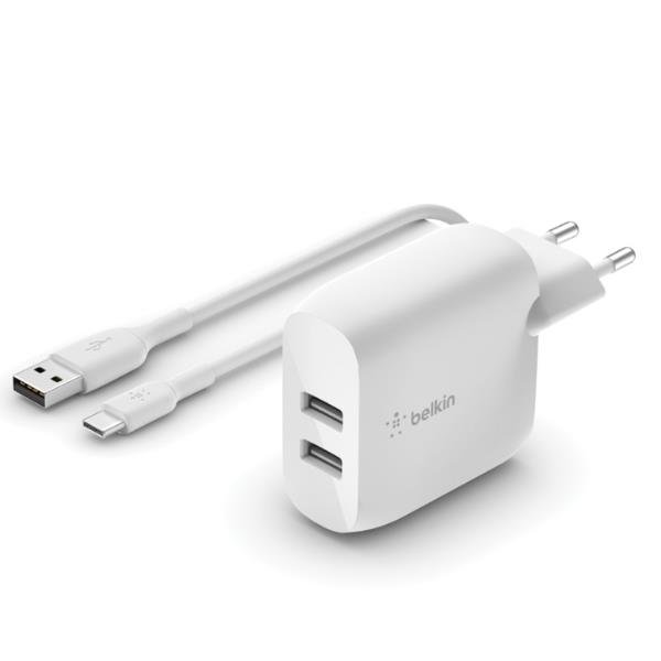 DUAL USB-A CHARGER 1M A-C 24W WHT DUAL USB-A CHARGER 1M A-C 24W WHT