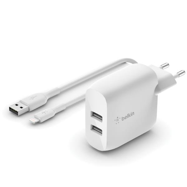 DUAL USB-A CHARGER 1M A-LTG 24W WHT DUAL USB-A CHARGER 1M A-LTG 24W WHT