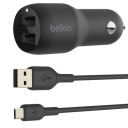 DUAL CAR CHARGER 1M A-MUSB 24W BLK