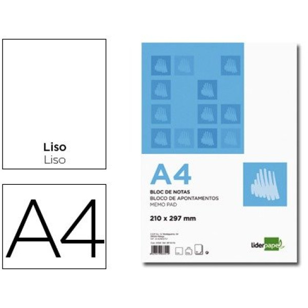 Bloc notas LIDERPAPEL A4 liso 80 hojas 60gr. Bloc notas LIDERPAPEL A4 liso 80 hojas 60gr.