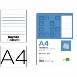 Bloc notas LIDERPAPEL A4 apaisado líneas 7mm 80 hojas 60gr.