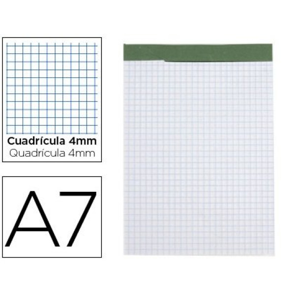 Bloc notas LIDERPAPEL A7 cuadro 4mm. 80 hojas 60gr. perforado Bloc notas LIDERPAPEL A7 cuadro 4mm. 80 hojas 60gr. perforado