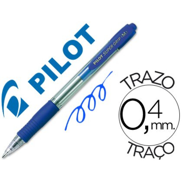 Bolígrafo PILOT Super grip retráctil azul Tinta aceite. Trazo 0,4mm. Medium 1.0. Bolígrafo PILOT Super grip retráctil azul Tinta aceite. Trazo 0,4mm. Medium 1.0.
