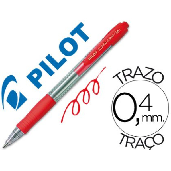 Bolígrafo PILOT Super grip retráctil rojo Tinta aceite. Trazo 0,4mm. Medium 1.0. Bolígrafo PILOT Super grip retráctil rojo Tinta aceite. Trazo 0,4mm. Medium 1.0.