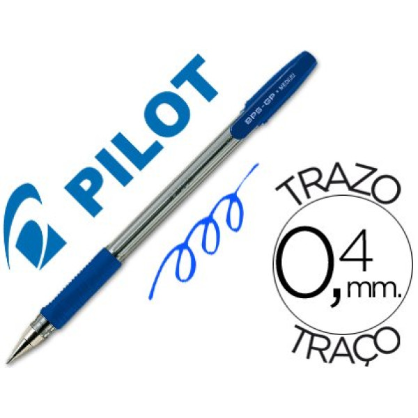 Bolígrafo PILOT BPS-GP con capuchón azul Sujecc.caucho. Tinta aceite. Trazo 0,4mm