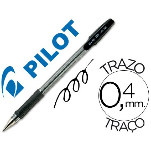 Bolígrafo PILOT BPS-GP con capuchón negro Sujecc.caucho. Tinta aceite. Trazo 0,4mm Bolígrafo PILOT BPS-GP con capuchón negro Sujecc.caucho. Tinta aceite. Trazo 0,4mm