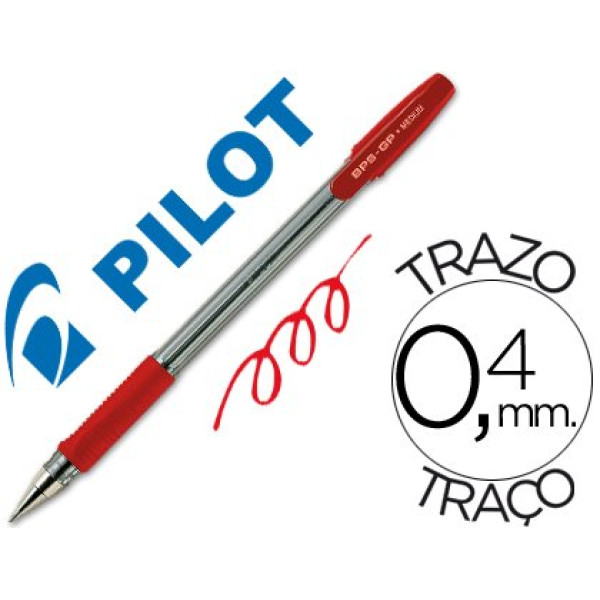 Bolígrafo PILOT BPS-GP con capuchón rojo Sujecc.caucho. Tinta aceite. Trazo 0,4mm