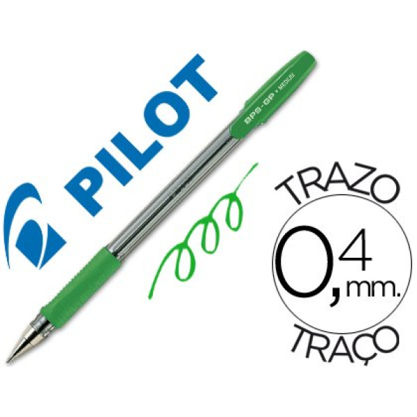 Bolígrafo PILOT BPS-GP con capuchón verde Sujecc.caucho. Tinta aceite. Trazo 0,4mm