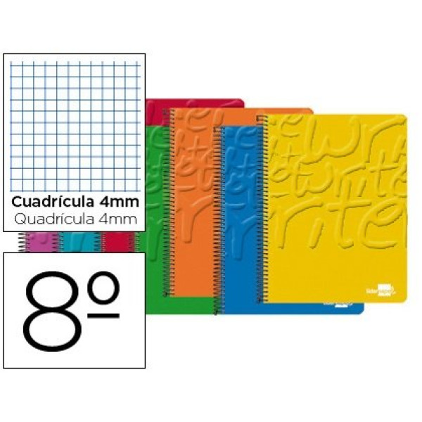 Cuaderno LIDERPAPEL espiral 8º cuadrícula 4mm 80h 60gr, tapa blanda Bolsillo