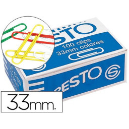 (100) Clips colores Paper 33mm. Punta redonda (16494)