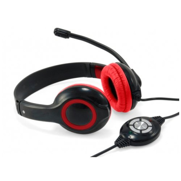 Auriculares CONCEPTRONIC Polona de diadema biaural con micrófono, estéreo, USB 1,80m, color Rojo Auriculares CONCEPTRONIC Polona de diadema biaural con micrófono, estéreo, USB 1,80m, color Rojo