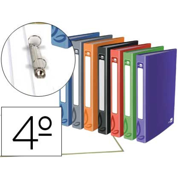 Carpeta anillas LIDERPAPEL 4º 2 anillas 40mm carton forrado, colores surtidos Carpeta anillas LIDERPAPEL 4º 2 anillas 40mm carton forrado, colores surtidos