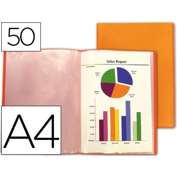 Carpeta escaparate Naranja LIDERPAPEL 50 Fundas polipropileno traslucida DIN A4 Frosty Carpeta escaparate Naranja LIDERPAPEL 50 Fundas polipropileno traslucida DIN A4 Frosty