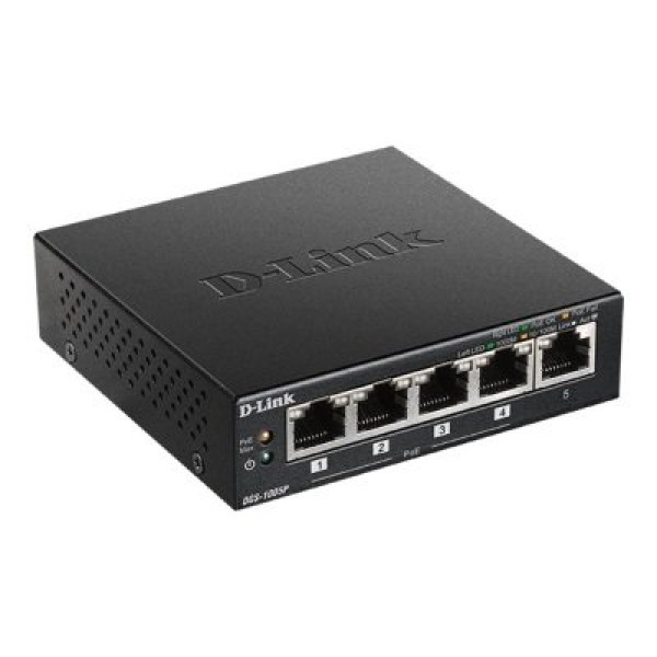 Switch D-LINK 5-puertos PoE (4p.PoE + 1p.normal) 10/100/1000Mbps no gestionable