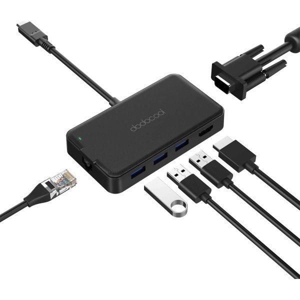 Hub USB 7en1 DODOCOOL 1xUSB-C con 1xEthernet RJ45 3xUSB3.0 1xHMDI 4K +1xVGA + 1xTarj.SD +carga USB-C Hub USB 7en1 DODOCOOL 1xUSB-C con 1xEthernet RJ45 3xUSB3.0 1xHMDI 4K +1xVGA + 1xTarj.SD +carga USB-C