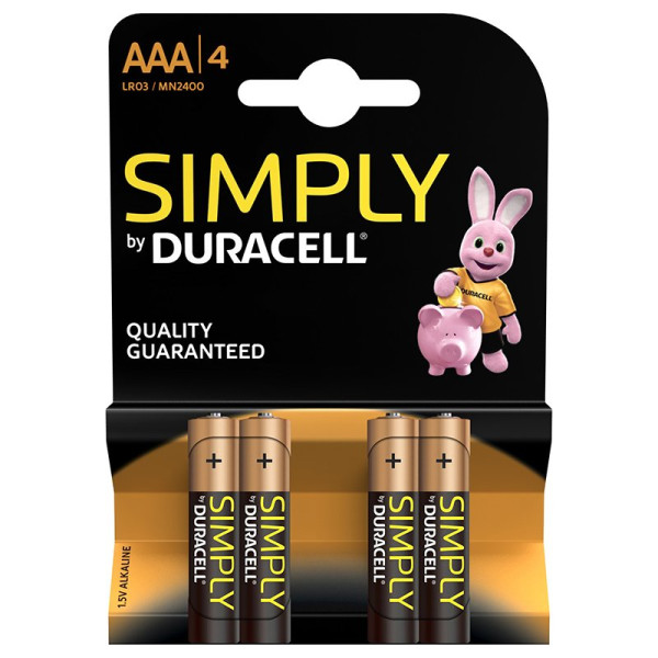 (4) Pilas DURACELL LR03 Alcalina SIMPLY AAA Blister