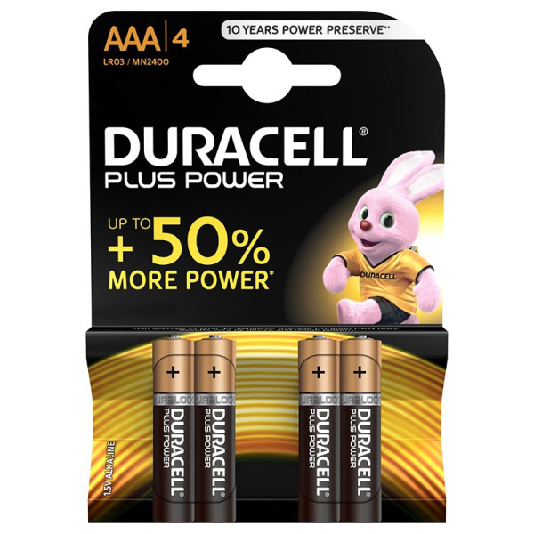 (4) Pilas DURACELL Plus Power AAA -LR03 plus Up to +50% More Power, Duralock, alcalina, blister