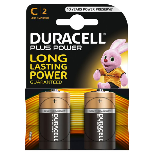(2) Pilas DURACELL Plus Power LR14 MN1400 - tipo C 1,5V, Duralock, alcalina, blister
