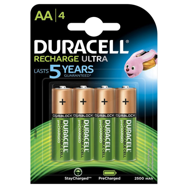 (4) Pilas DURACELL Recargable AA - HR6 2500mAh, Duralock, blister